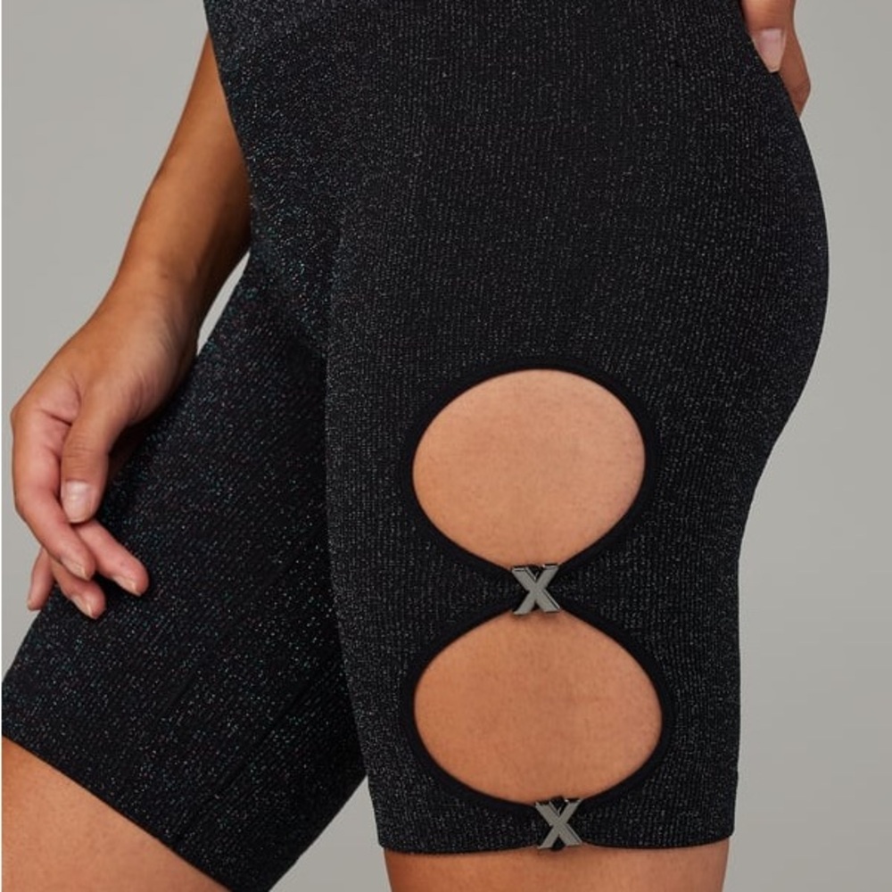 Savage X Fenty Bawdy Lurex glitter black cutout bike shorts